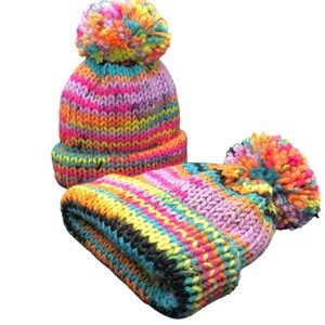 Baby Infant Bright Colors Pom Pom Double Knit Beanie Hat 0-3 Mos, 3-6 Months